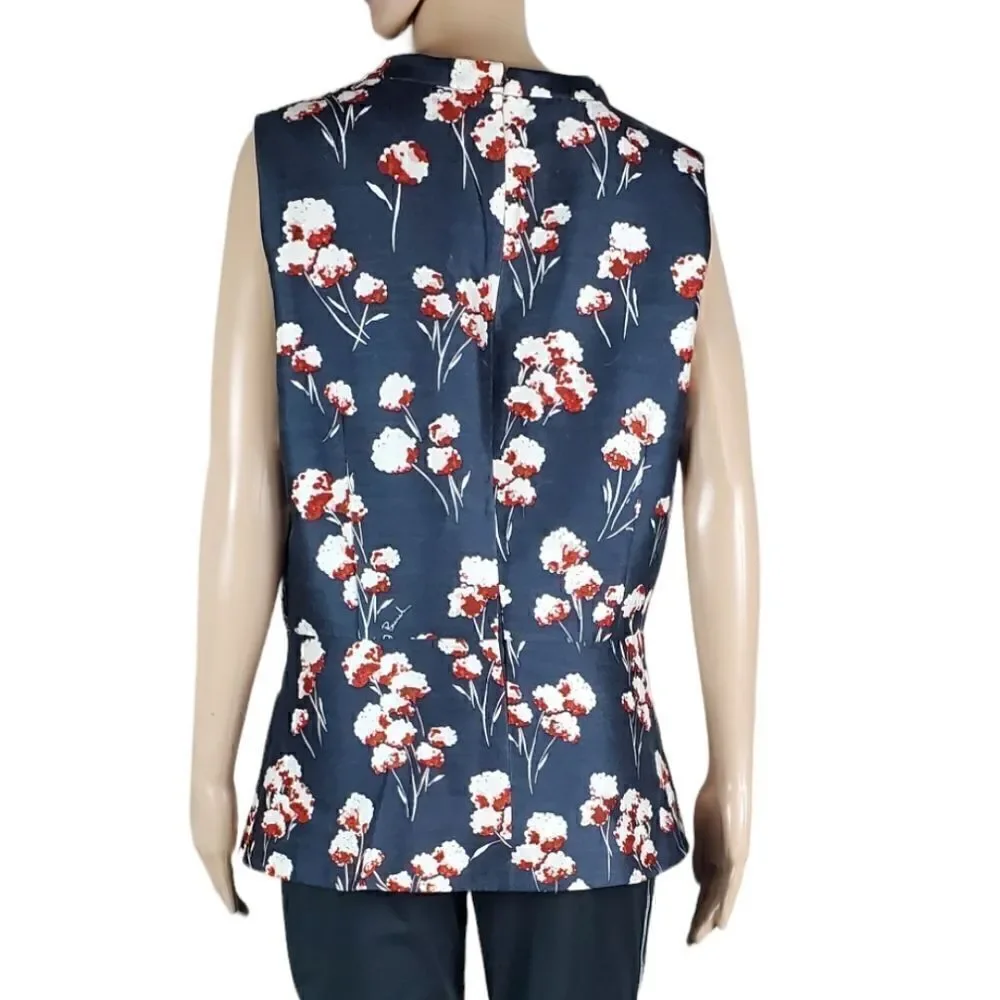 Tory Burch Black & Red Floral Silk & Wool Top